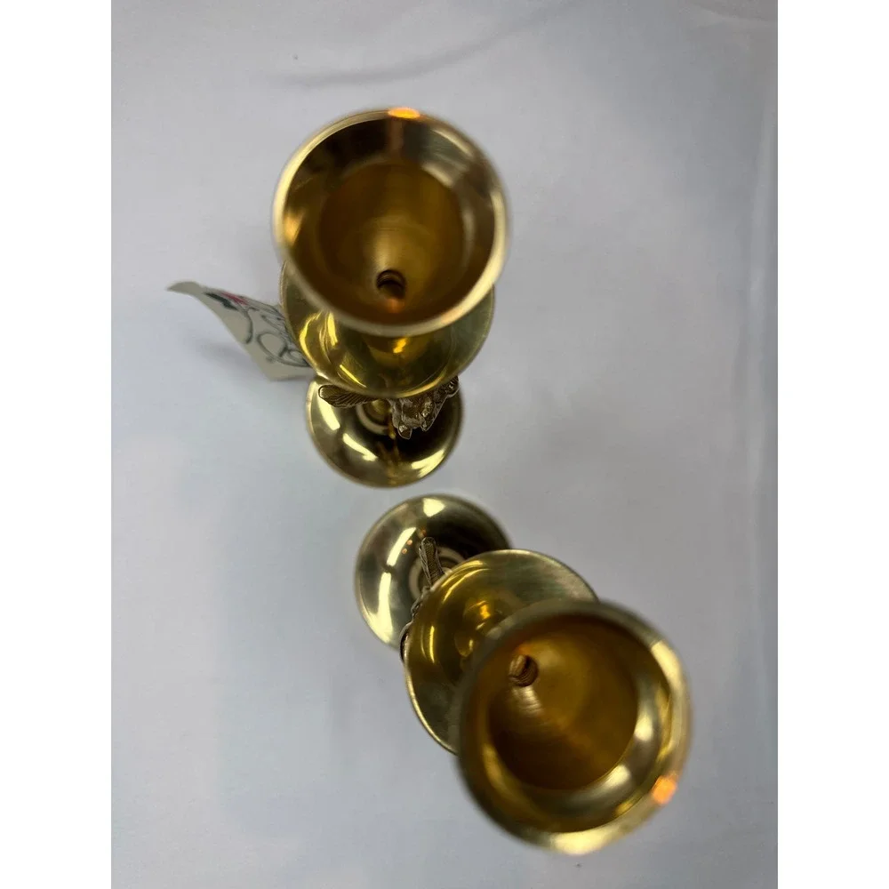 H&G Brass Cherub Angel Candlestick Holders Set of 2 Vintage Gold Taper Holders